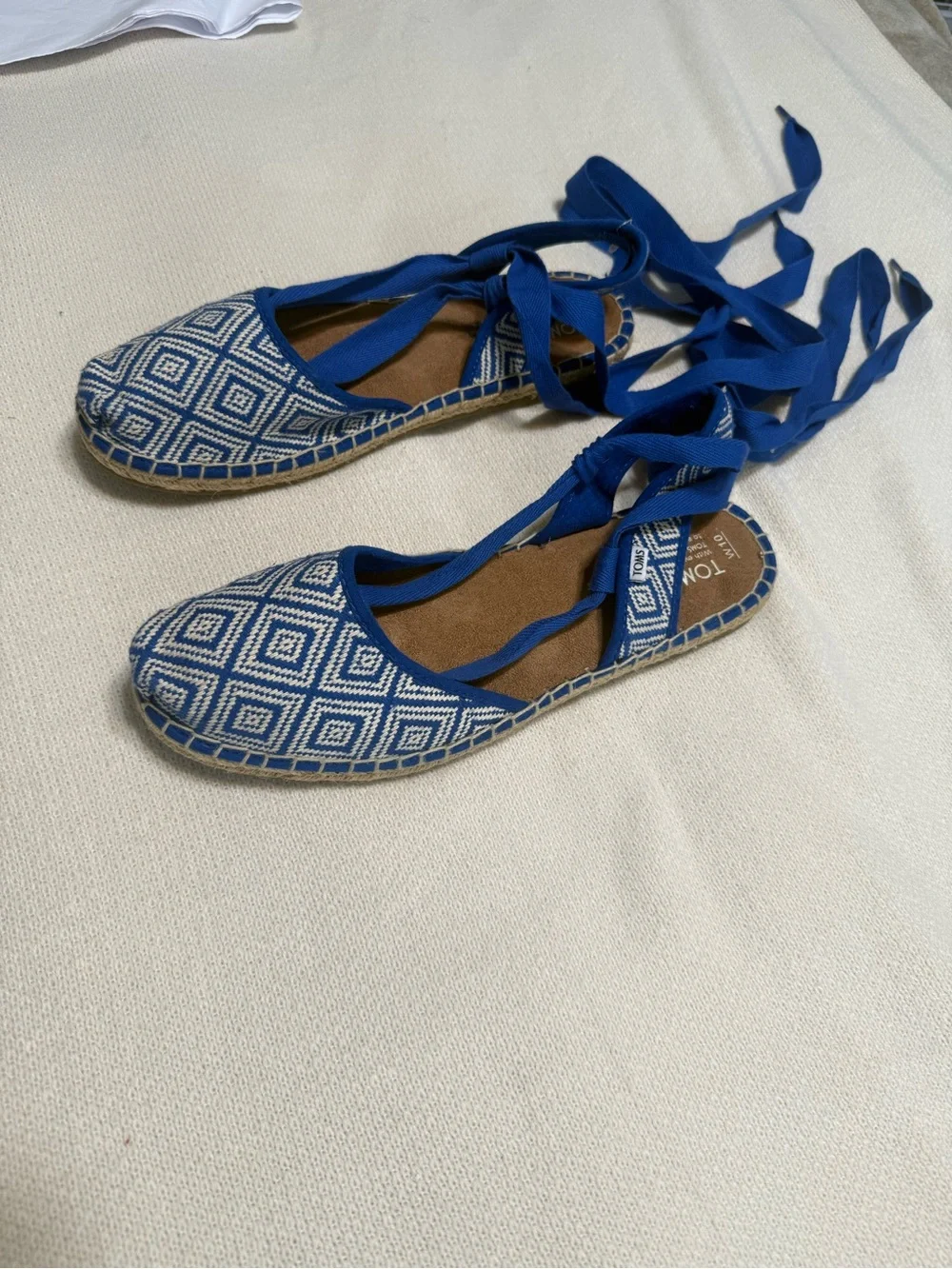 Tom’s Blue Espadrille Lace-Up Flats - Women's Summer Shoes size 10